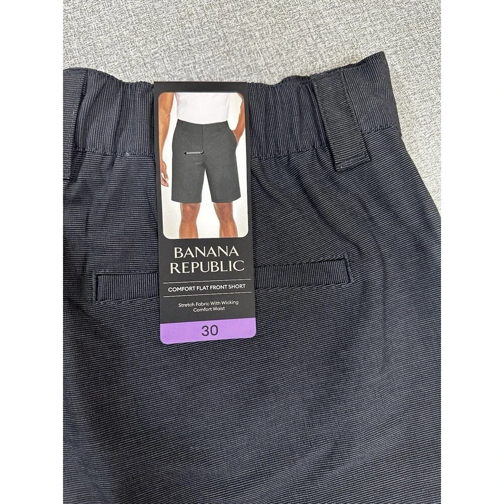 BANANA REPUBLIC Men's Comfort Waist Flat Front Shorts BLACK Wicking 30 NEW